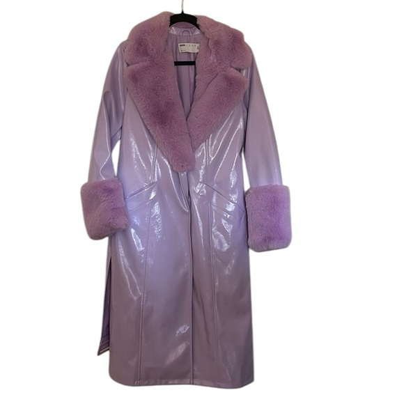ASOS Luxe Faux Leather Coat with Faux  Fur  collar and cuffs, Lavender, 8 - Picture 3 of 9